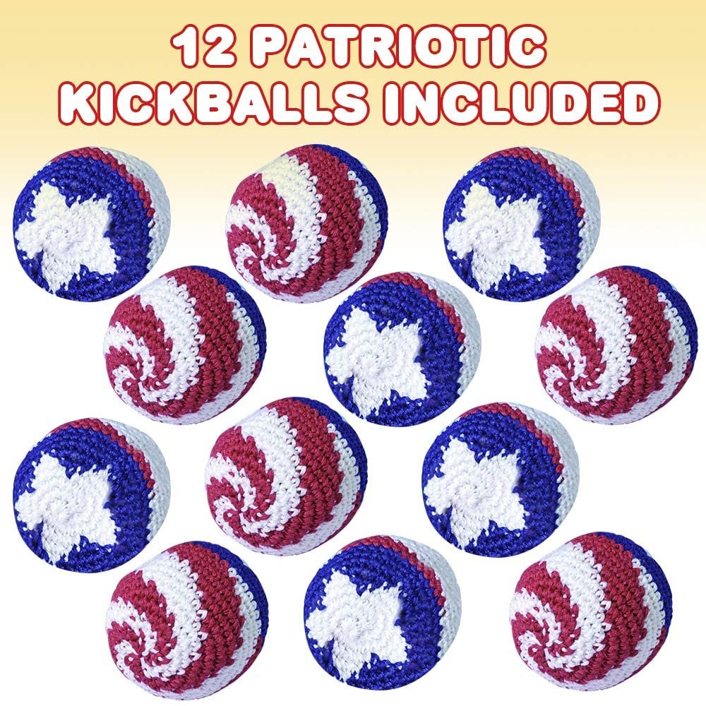 Patriotic Kickballs, Set of 12, 4th of July Party Favors, Red, White, and Blue American Flag Knitted Hacky Sacks, Fun Activity for Memorial, Veterans, and Independence Day Party