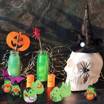 ArtCreativity Halloween Glow-in-the-Dark Mini Rubber Duckies, Set of 24, Variety of Halloween Characters, Trick or Treat Supplies, Goodie Bag Fillers, Party Favors, Halloween Themed Bathtub Toys