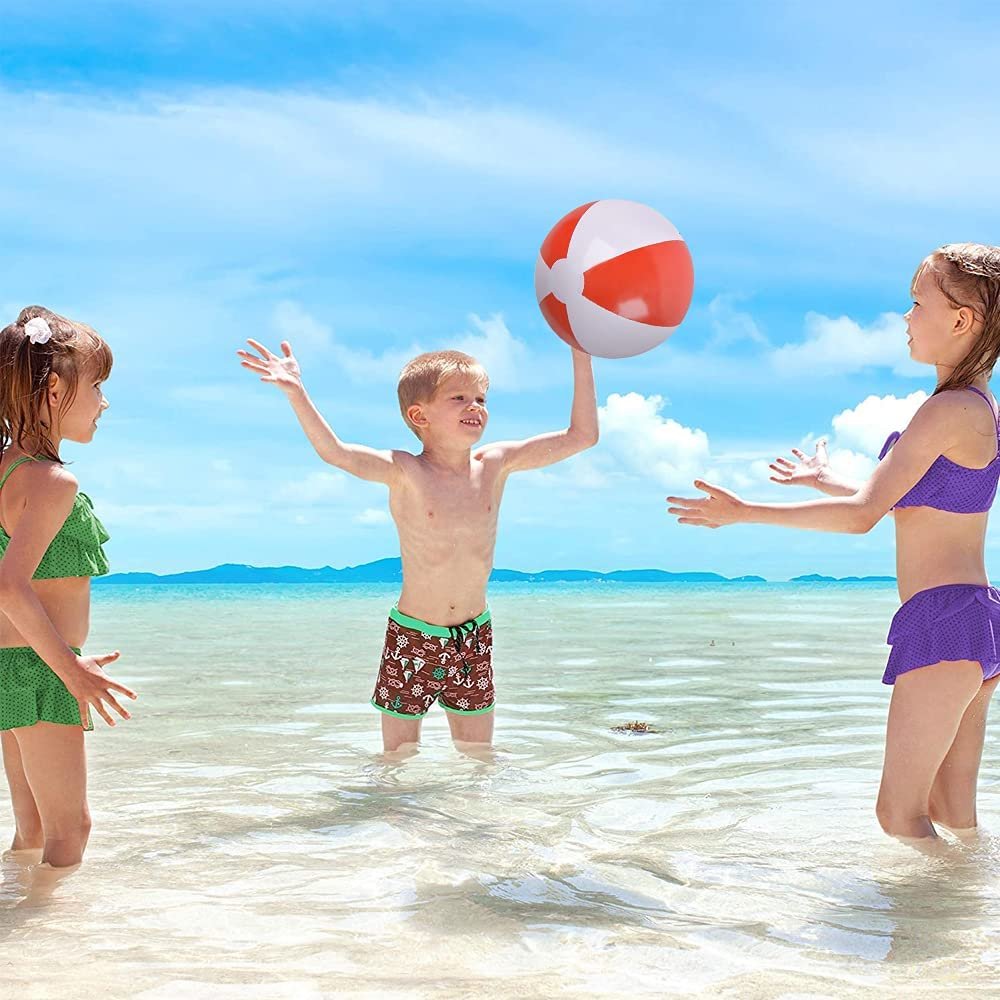 ArtCreativity Red & White Beach Balls for Kids, Pack of 12, Inflatable Summer Toys for Boys and Girls, Decorations for Hawaiian, Beach, and Pool Party, Beach Ball Party Favors