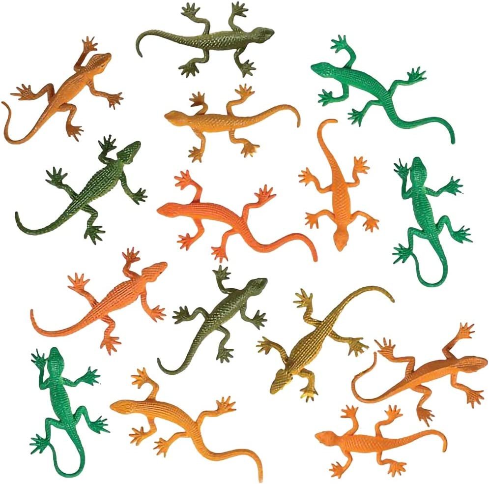 Rainforest Lizards Figurines Toys Set, Pack of 24, Mini Plastic Realistic Looking Rain Forest Lizards Figures, Birthday Party Favors, Goodie Bag Fillers, for Boys and Girls