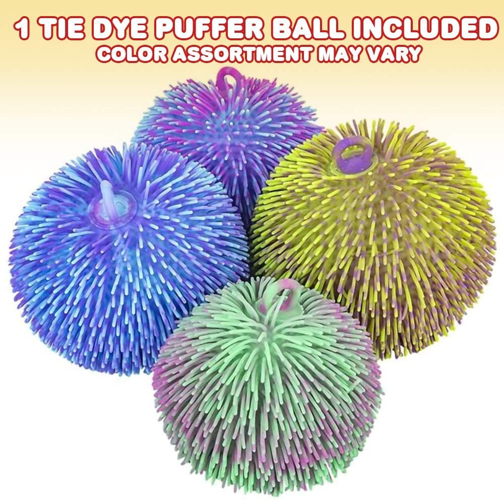 Tie Dye Puffer Ball with Hanging Loop, Spiky Stress Relief Balls, 6" Squeeze Fidget Toys for Kids, Calming Sensory Balls for Autistic Children, Party Favor