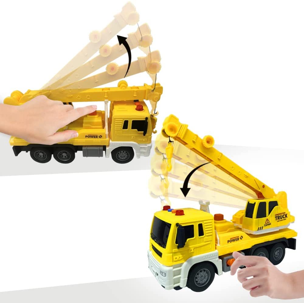 Light Up Crane Truck Toy, Kids’ Construction Toy with a Movable Crane, LEDs, and Sound Effects, Push and Go Construction Vehicle Toys for Kids, Crane Toys for Boys and Girls