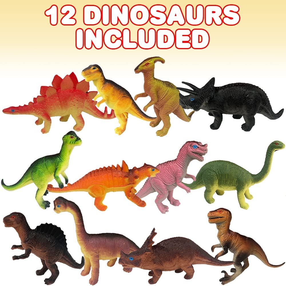 Dinosaur Figures for Kids, Set of 12, Colorful Assorted Designs, Dinosaur Figurines Party Favors, Piñata Fillers, Cake and Cupcake Toppers, Stocking Stuffers, for Boys and Girls