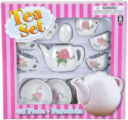 ArtCreativity Rose Flower Ceramic Doll Tea Set - 13 Pieces - Includes Cups and Plates - Tea Set for Pretend Tea Party - Fun Doll Dramatic Play Tool - Perfect Play Prize for Little Girls Ages 8+