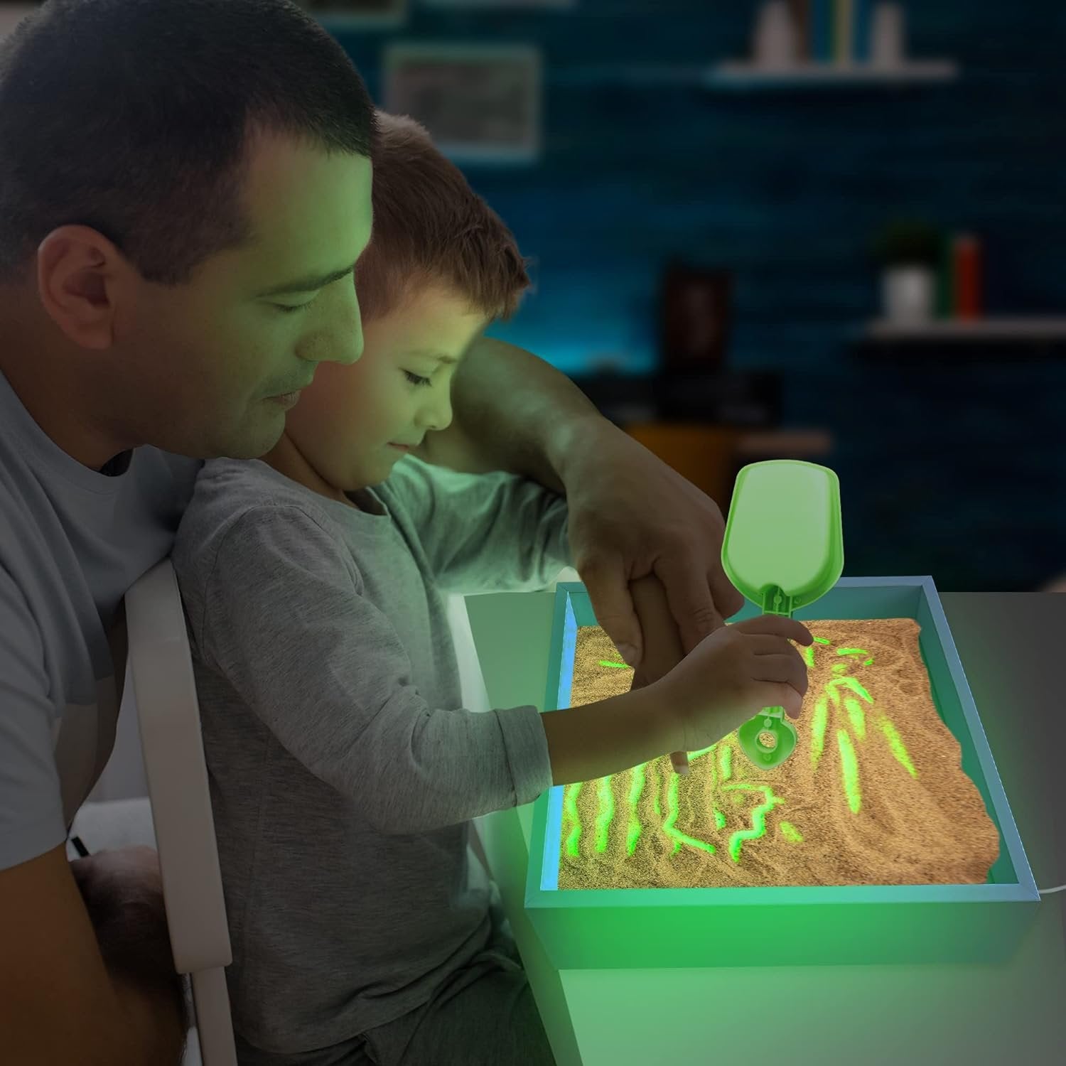 Wood Sand Painting Light Box for Kids, Table LED Sandbox with 3 Light Up Modes and Sand Toys, Art Sand Animation, Relaxing Sensory Play, Exploration, Motor Skills & Learning