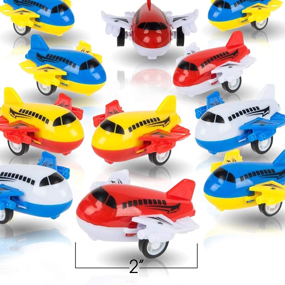 Pullback Airplane Toys for Boys and Girls, Set of 24, Colorful 2" Pull Back Plane Toys for Kids, Great Birthday Party Favors for Children, Goodie Bag Fillers, Gift Idea