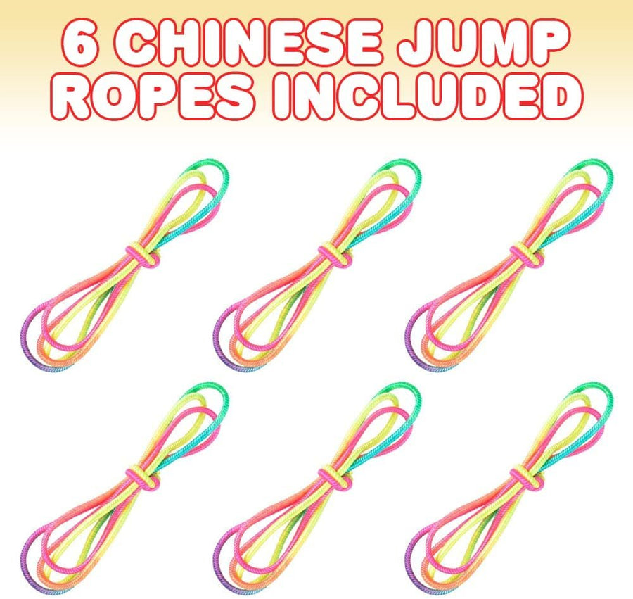 ArtCreativity Chinese Jump Ropes, Set of 6, Elastic Playground Skipping Ropes for Kids, Outdoor Toys for Girls and Boys in Rainbow Colors, Great as Goodie Bag Stuffers and Birthday Party Favors