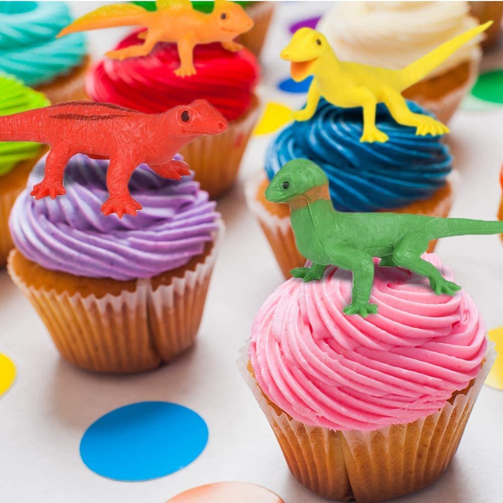 Neon Lizard Figurines Toys Set, Bulk Pack of 48, Mini Plastic Lizard Figures in Assorted Colors, Birthday Party Favors, Goodie Bag Fillers, Cupcake Toppers, Decorations