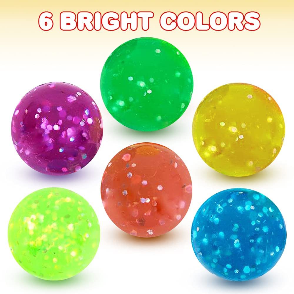 High Bounce Glitter Balls for Kids, Set of 144 Bouncing Balls, Variety of Sparkly Colors, Extra Hi-Bounce, Birthday Party Favors, Goodie Bag Fillers, Fun Assorted Colors