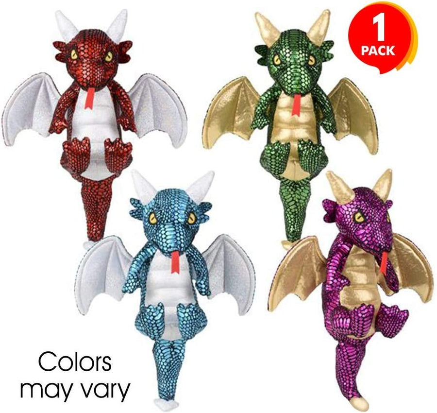 Dragon Plush Stuffed Animal, 13.5" Dragon Stuff Animal with Wings in Flying Posture, Colorful Sequins Stuffed Animals, Stuffed Dragon Plush Large, Girls Dragon Toys, Colors May Vary