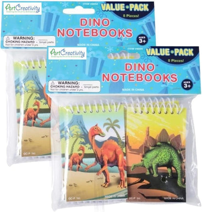 ArtCreativity Mini Dinosaur Notebooks, Pack of 16, Small Spiral Notepads with Dino-Themed Covers, Cute Stationery Supplies for School and Office, Fun Birthday Party Favors, Goodie Bag Fillers for Kids