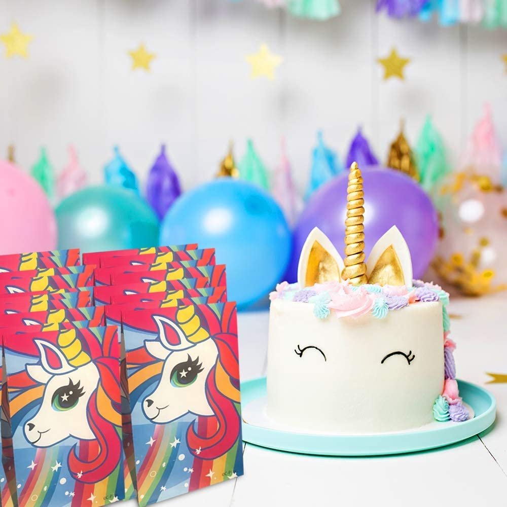 Unicorn Party Favor Bags, Pack of 12, Unicorn Themed Goodie Gift Paper Bags, Durable Treat Bags, Unicorn Party Supplies and Favors for Birthday, Baby Shower, Holiday Goodies