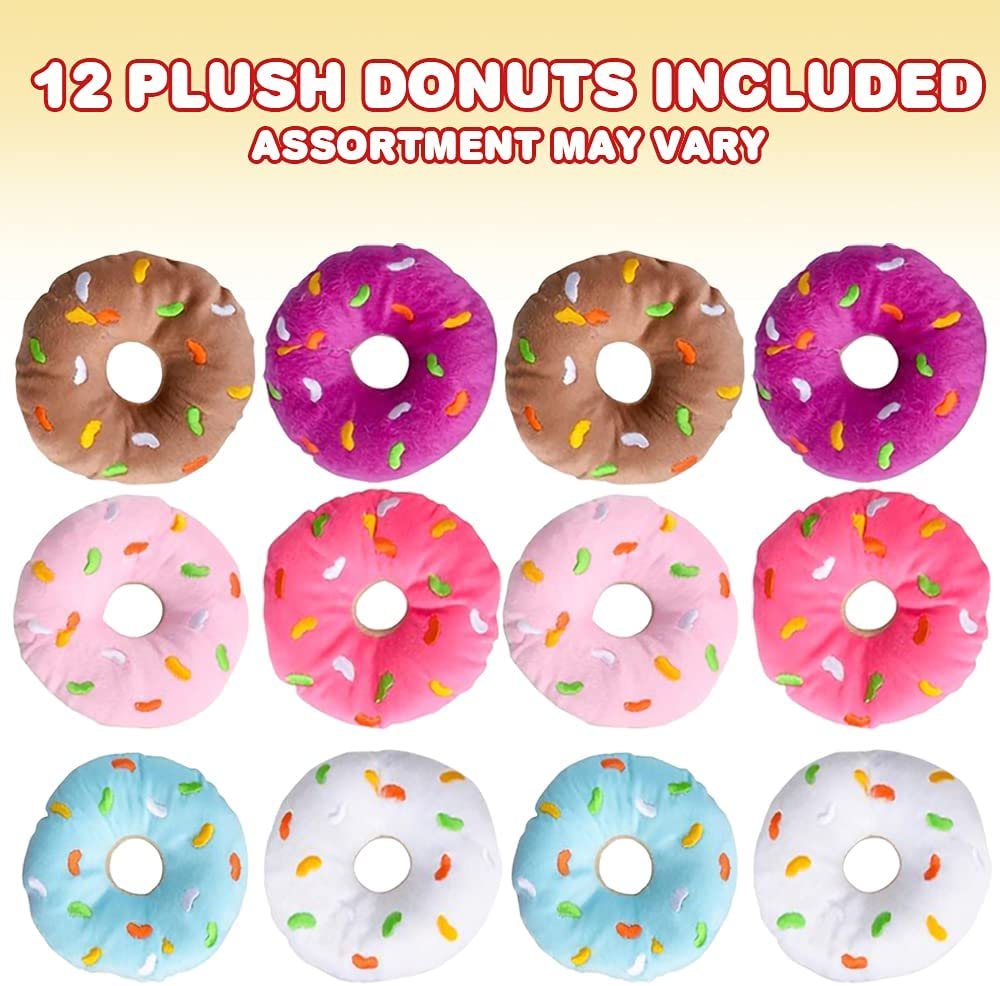 Plush Donuts for Kids, Set of 12, Soft Stuffed Donut Toys in Assorted Colors, Cute Donut Party Supplies, Donut Party Decorations, Snack Party Favors, Easter Basket Fillers, 5"