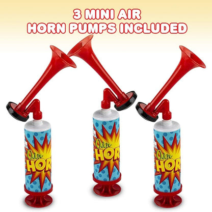 ArtCreativity Mini Air Horn Pump, Set of 3, 10 Inch Noisemakers for Sporting Events, Parties, Celebrations, Fun Birthday Party Favors and Goodie Bag Fillers for Kids and Adults
