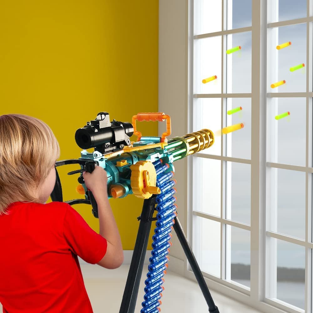 Rapid Machine Toy Gun for Kids, Electronic Gatling Gun with Foam Suction Darts & Accessories