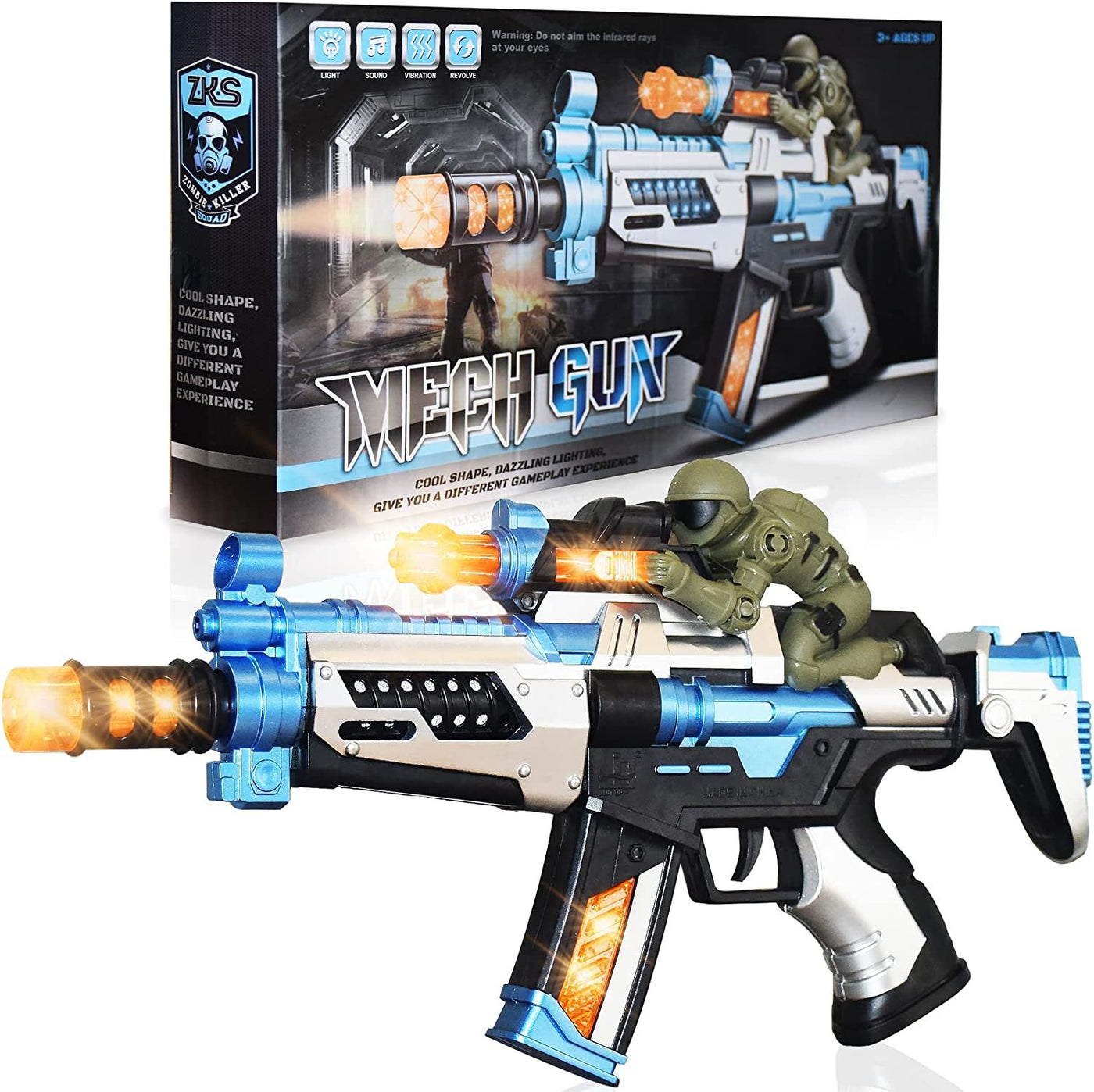 ArtCreativity FuryX Light Up Toy Gun for Kids with Vibrating Man - 16 Inch Blaster Gun with LED Lights, Sound Effects, and Vibration Feedback - Cool Toy Guns for Boys and Girls in Colorful Box