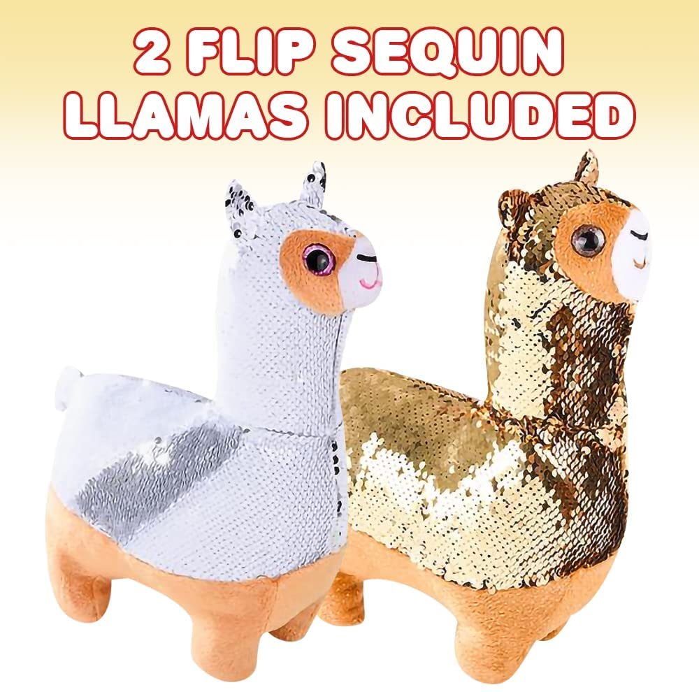 Flip Sequin Llama Toys for Kids, Set of 2, Plush Llamas with Color Changing Sequins, Party Supplies, Animal Birthday Favors for Boys and Girls, Cute Nursery Décor, 8.5"es