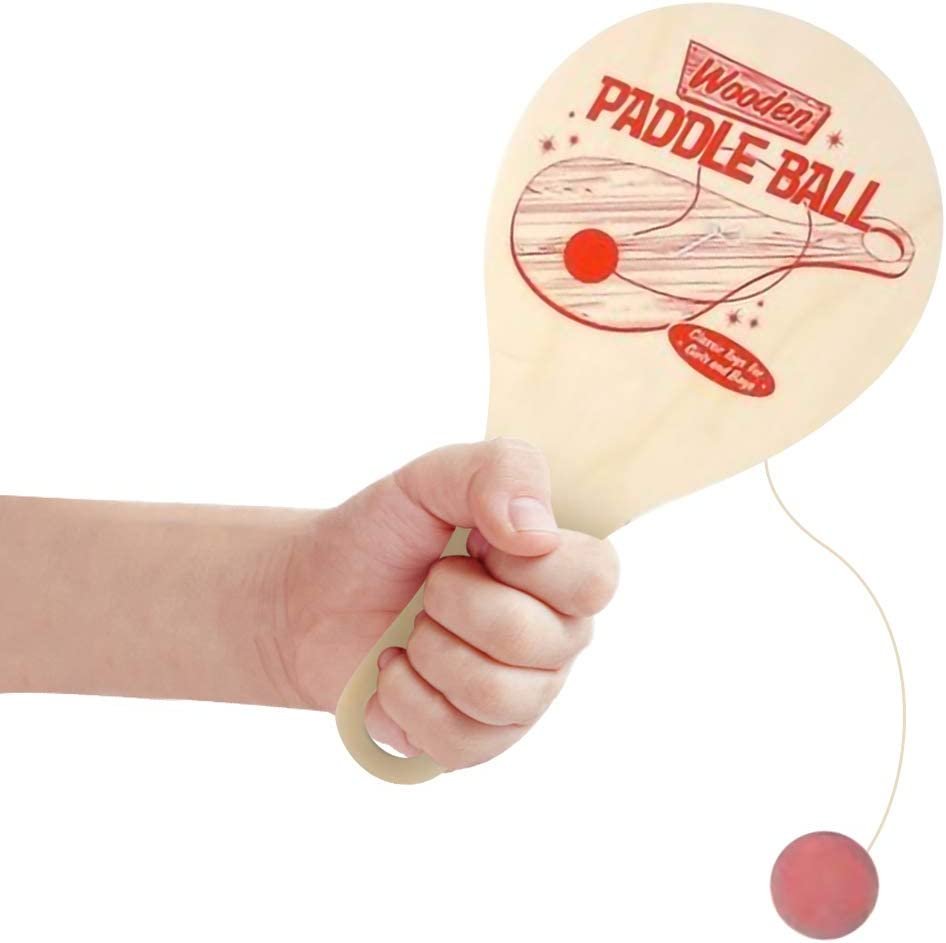 Wood Paddle Toy with Red Ball on String, Set of 2, Beach and