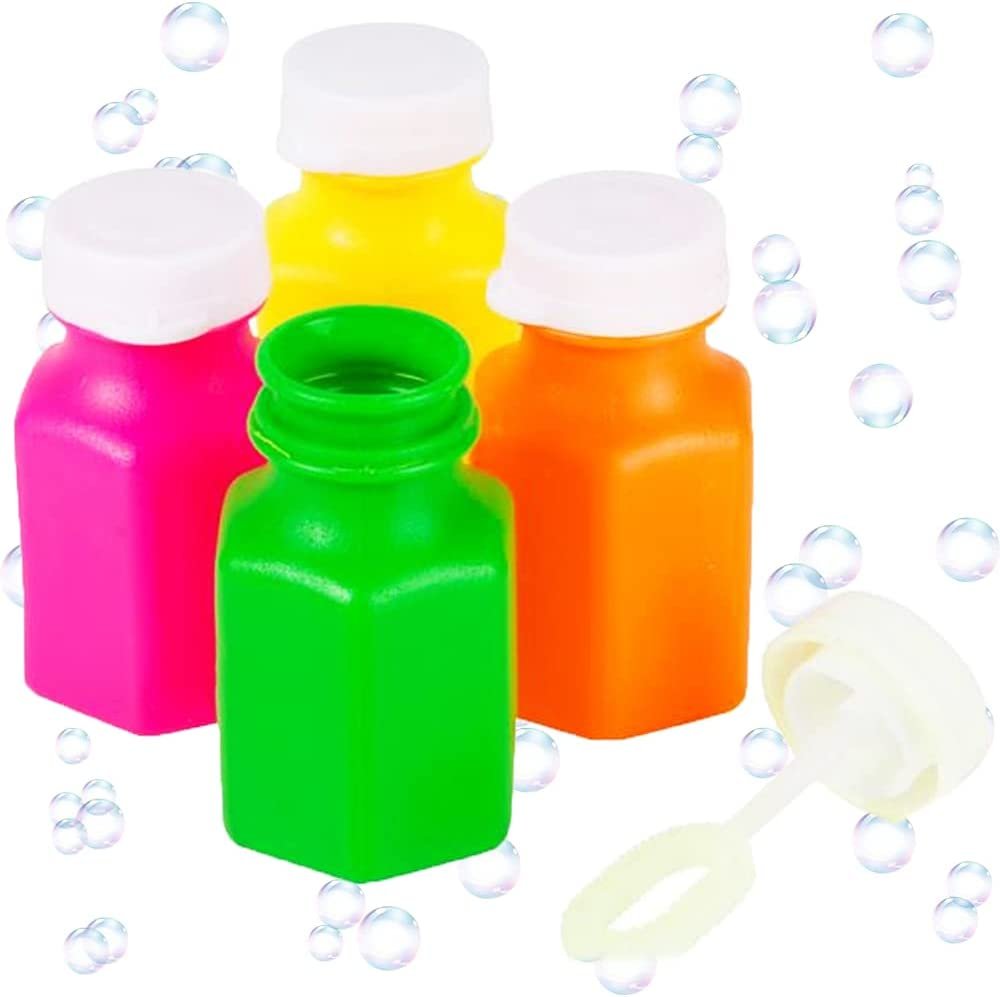 Mini Neon Bubble Bottles - Pack of 24 - 0.6 Oz - Assorted Neon-Colored Summer Party Favors - Perfect Small Game Carnival Prizes for Kids Ages 3+