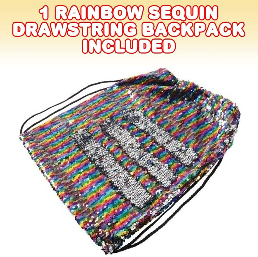 Rainbow Sequin Drawstring Backpack, 1 Piece, Drawstring Sequin Backpack with a Multi-Colored Design, Flip Sequin Gym Bag, Sequin Drawstring Bag for Kids, Great Gift Idea