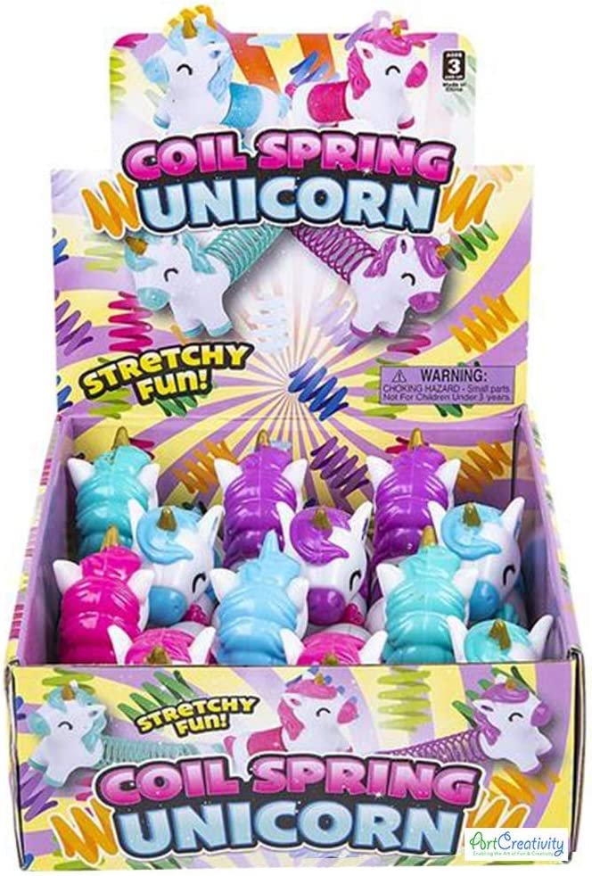 ArtCreativity Rainbow Spring Unicorn Toys for Kids, Set of 12, Cute Unicorn Gifts for Girls and Boys, Fun Princess Birthday Party Favors and Goodie Bag Fillers, Stress Relief Fidget Toys, 4 Colors