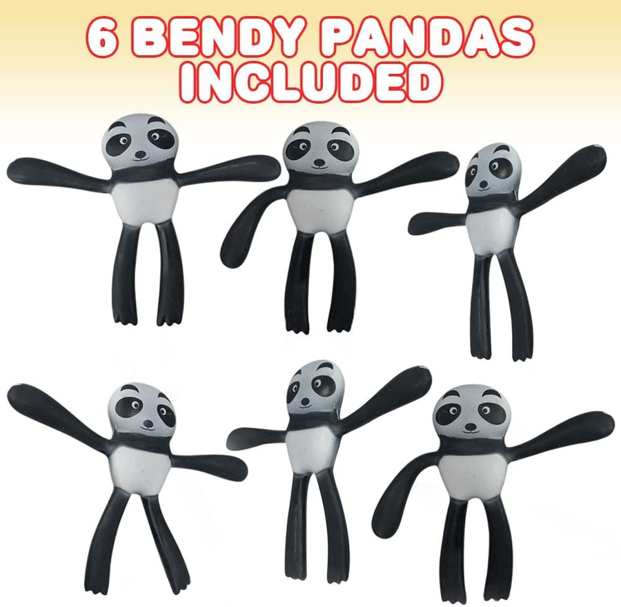Bendable Panda Toys, Set of 6, Flexible Figures, Stress Relief Fidget Toys for Kids, Fun Birthday Party Favors, Goodie Bag Fillers for Boys and Girls