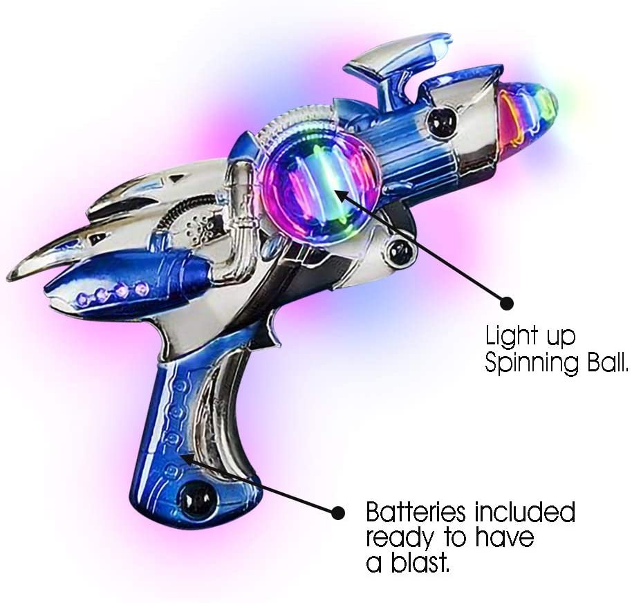 Red and Blue Super Spinning Space Blaster Laser Gun Set with Flashing LEDs and Sound Effects - Pack of 2 - Cool Futuristic Toy Guns - Batteries Included - Great Gift Idea for Kids