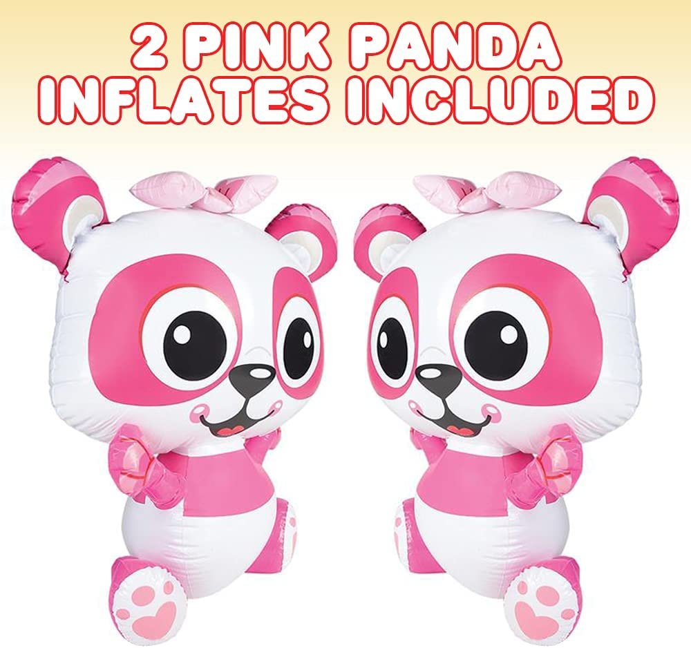 Pink Panda Inflates, Set of 2, Blow-Up Panda Inflates for Birthday Party Favors, Party Decorations and Supplies, Pool Party Float, and Game Prize for Kids