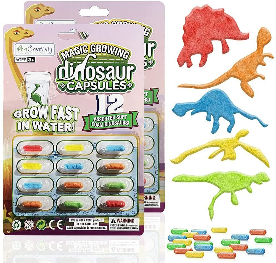 Magic Growing Dinosaur Capsules, 2 Packs with 12 Expanding Dino Capsules Each, Grow in Water, Cute Color and Design Variety, Kids’ Birthday Party Favors, Contest Prize or Gift Idea