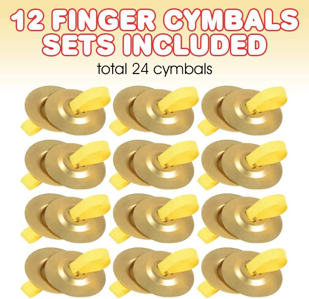 Finger Cymbals Party Noise Makers, 12 Pairs, Kids’ Percussion Instruments for Preschool Classroom, Belly Dancing Outfit Accessories, Fun Birthday Party Favors and Goodie Bag Fillers
