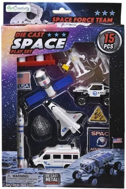 ArtCreativity 15 Piece-Diecast-Space Play Set, Space Toys for Kids with Rocket, Shuttle, Astronaut Figurines, Rovers, and More, Astronaut Toys for Boys and Girls, Space Gifts for Kids
