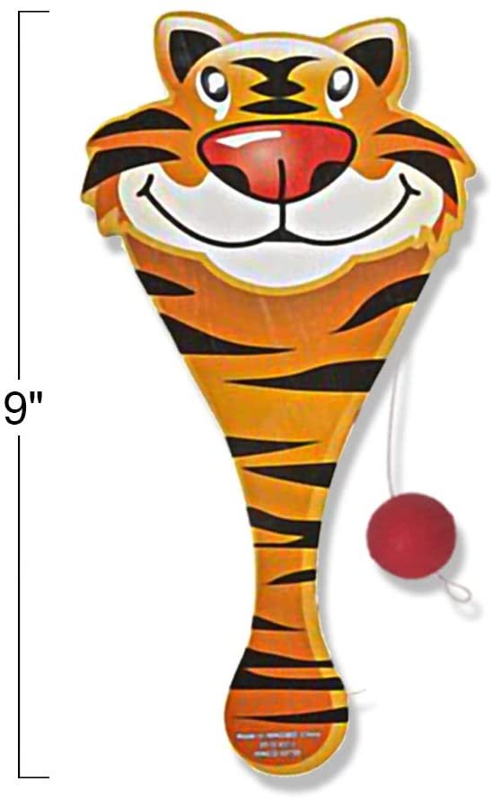Zoo Animal Paddle Balls, Pack of 12, 9" Wooden Paddleball with String, Assorted Designs, Great Party Favors, Goodie Bag Fillers, Fun Activity Toys for Kids