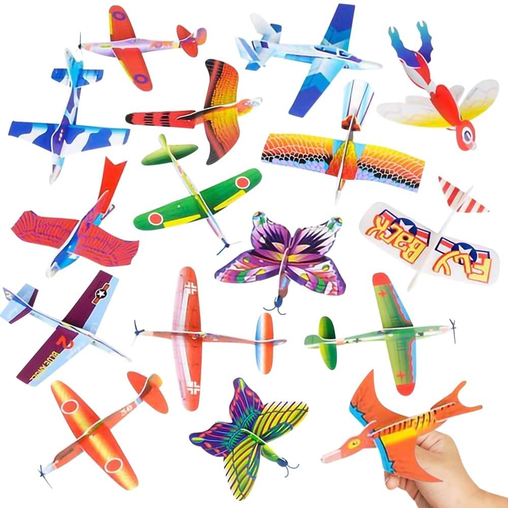 Foam Flying Glider Assortment for Kids, Set of 48, Lightweight Planes with Various Designs, Individually Packed Airplanes, Fun Birthday Party Favors, Goodie Bag Fillers for Boys & Girls