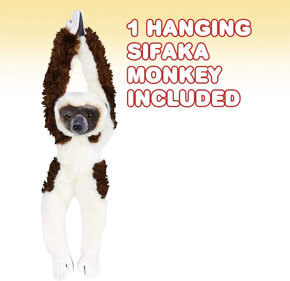 ArtCreativity Hanging Sifaka Monkey Plush Toy, 18.5 Inch Stuffed Monkey with Realistic Design, Soft and Huggable, Cute Nursery Decor, Best Birthday Gift for Boys and Girls