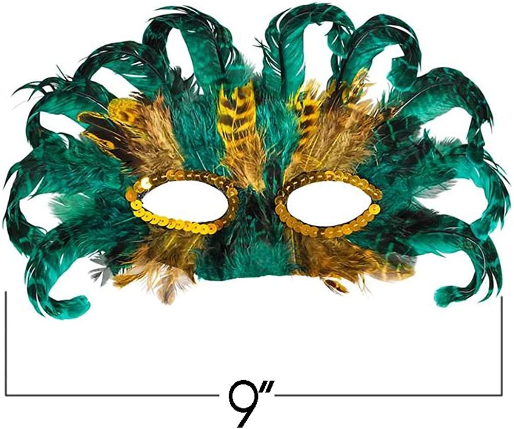 Assorted Feather Mardi Gras Masks, Bulk Pack of 25, Feathered Masquerade Mardi Gras Party Favors, Supplies, and Decorations, Masquerade Costume Party Accessories for Kids and Adults