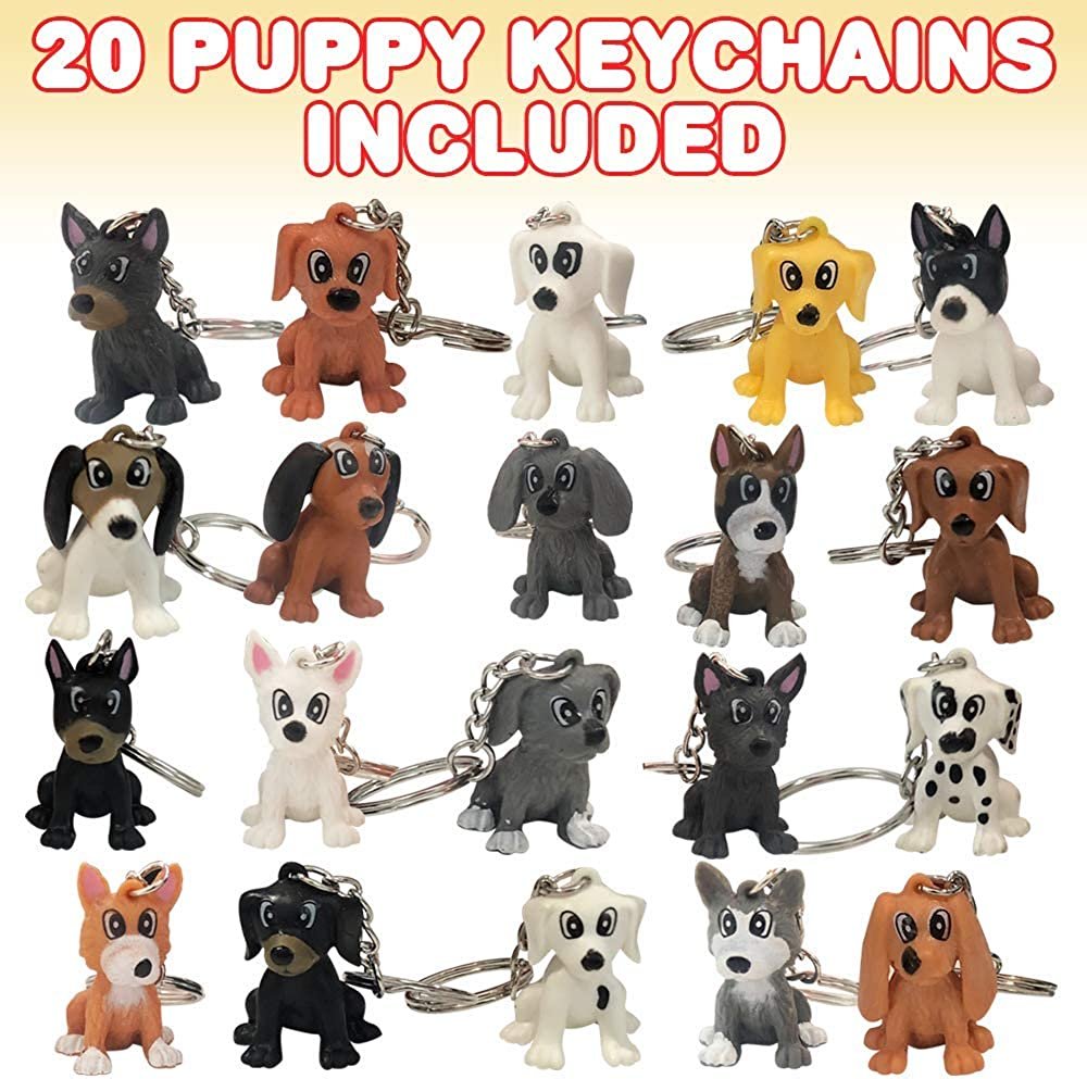 Puppy Keychains, Set of 20, Fun Keychains for Backpack, Purse, Luggage, Unique Birthday Party Favors for Kids, Goodie Bag Fillers, Small Prizes for Boys and Girls