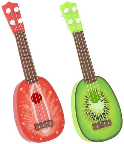 ArtCreativity Fruit Ukuleles for Kids, Set of 2, Fruit Mini Plastic Guitars in Colorful Fruity Designs, Music Instrument Ukuleles for Kids, Decorations for Summer and Luau Parties