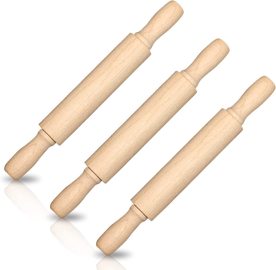 7" Mini Rolling Pins for Kids - Set of 3 - Small Wooden Rollers for Baking, Cooking, Play Doh, Clay, Cookie Dough - Arts and Crafts Toy Supplies for Boys and Girls