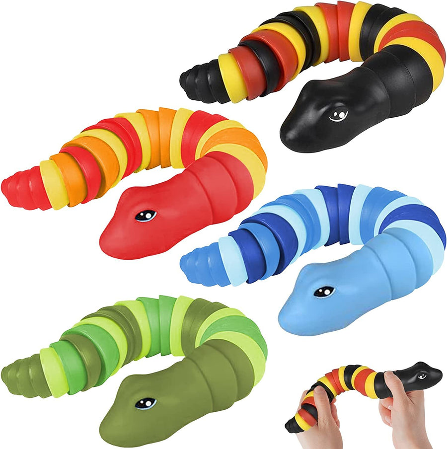 Sensory Fidget Snake Toys for Kids, Set of 4, Plastic Snake Toys with Wiggle Movement and Clacking Sounds, Stress Relief Fidget Toys for Kids, Goodie Bag Stuffers and Stocking Fillers