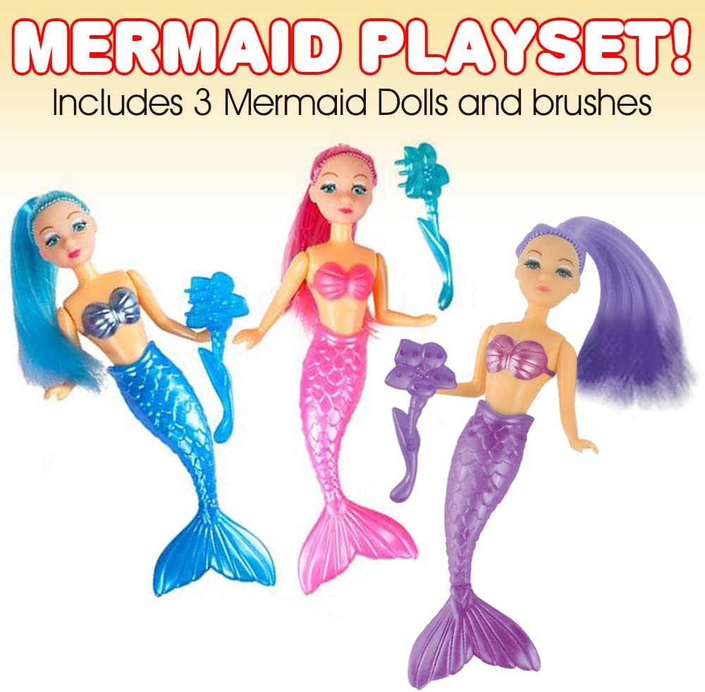 Mermaid Playset for Girls Mermaid Toys Set with 3 Figurines 3 Brush Art Creativity