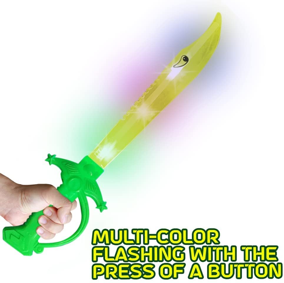 Light Up Yellow Shark Swords for Kids, Set of 2, 15" Toy Sword with Flashing LED Lights, Halloween Dress-Up Costume Accessories, Great Birthday Gift for Boys and Girls