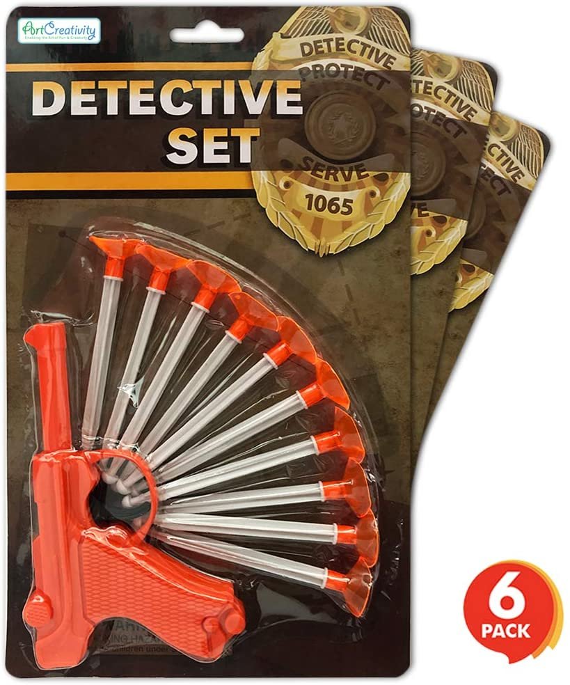 Detective Dart Gun, Set of 6, Cool Dart Shooter Toys for Kids, Each Set with 1 Pistol and 6 Suction Cup Darts, Fun Toys for Outdoors, Indoors, Yard, Party Favors for Boys and Girls