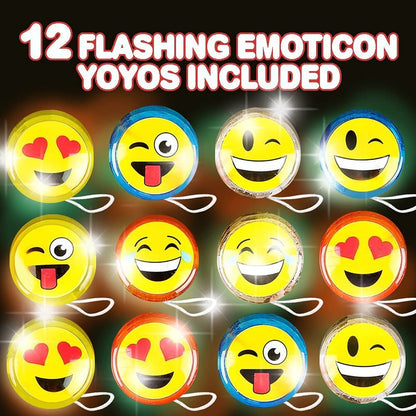 ArtCreativity Light Up Emoticon Yoyos for Kids, Set of 12, Classic Plastic YoYo Toys with Flashing LEDs, Light-Up Birthday Party Favors, Goodie Bag Fillers, Holiday Stocking Stuffers, Classroom Prizes