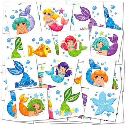 ArtCreativity Mermaid Temporary Tattoos for Kids - Bulk Pack of 144 Tattoos in Assorted Mermaid Designs, Non-Toxic 2 Inch Tats, Birthday Party Favors, Goodie Bag Fillers, Non-Candy Halloween Treats