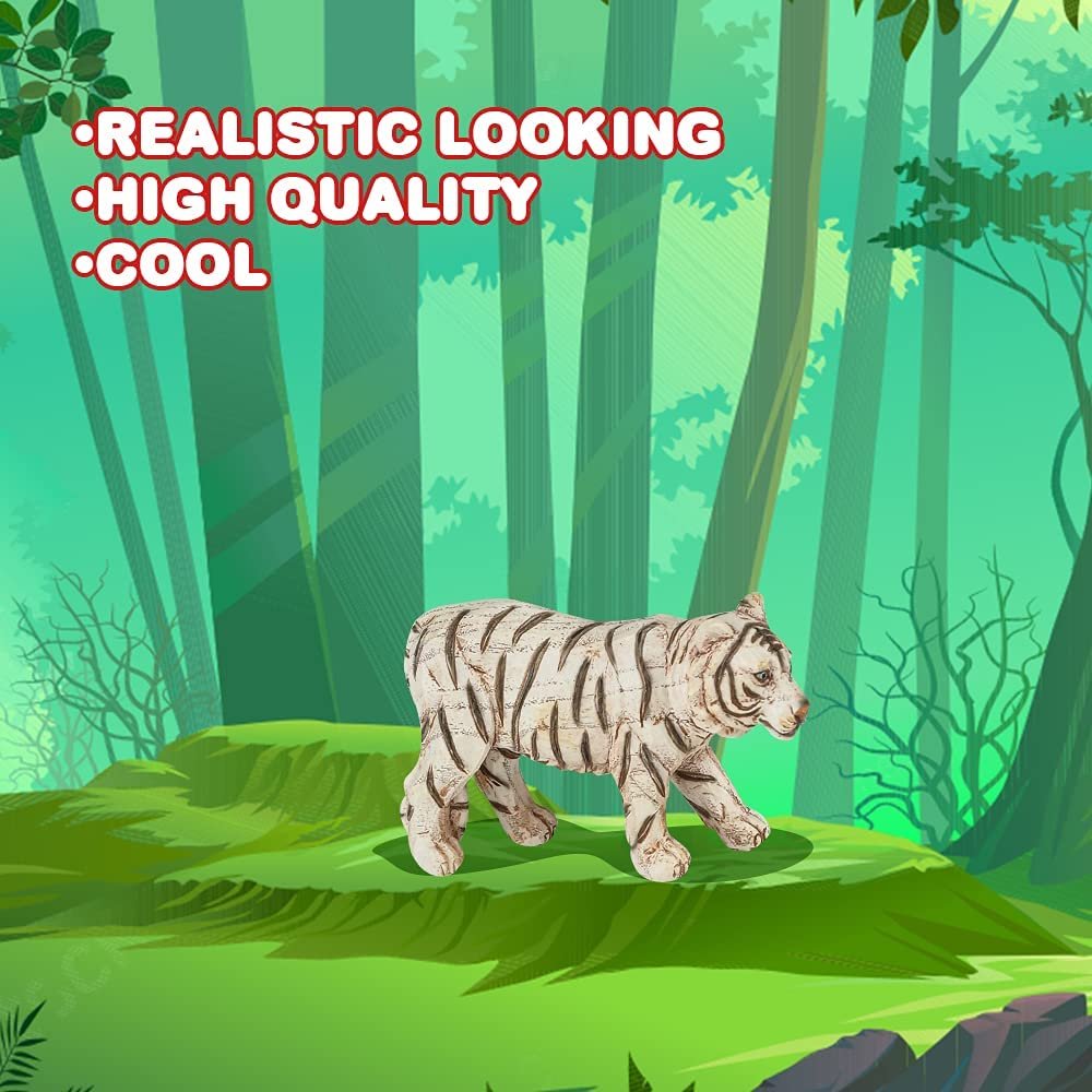 Faux Wooden White Toy Tiger, 1 PC, Realistic-Looking Tiger Toys for Kids, Unique Jungle Party Decorations, Animal Party Favor for Kids, Cool Office Desk Décor Piece