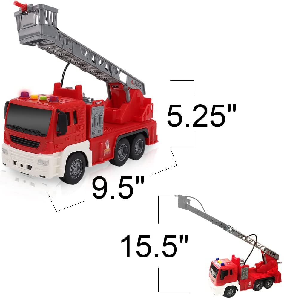 ArtCreativity Light Up Ladder Fire Truck, Red Firetruck Toys for