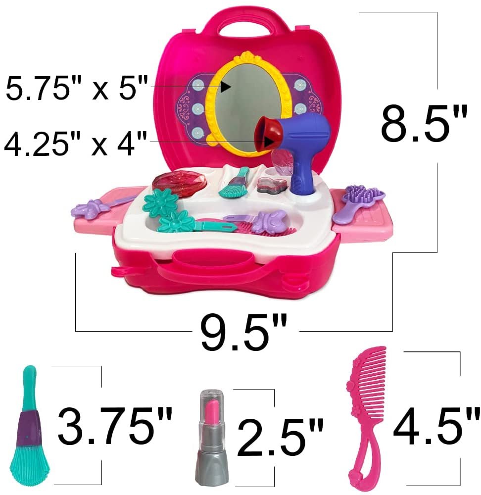 ArtCreativity Beauty Playset for Kids, 21 Piece Makeup Set for Girls with Carry Case, Mirror, Brushes, Pretend Play Cosmetics, and More, Toy Vanity Mirror for Girls, Salon Station for Hours of Fun
