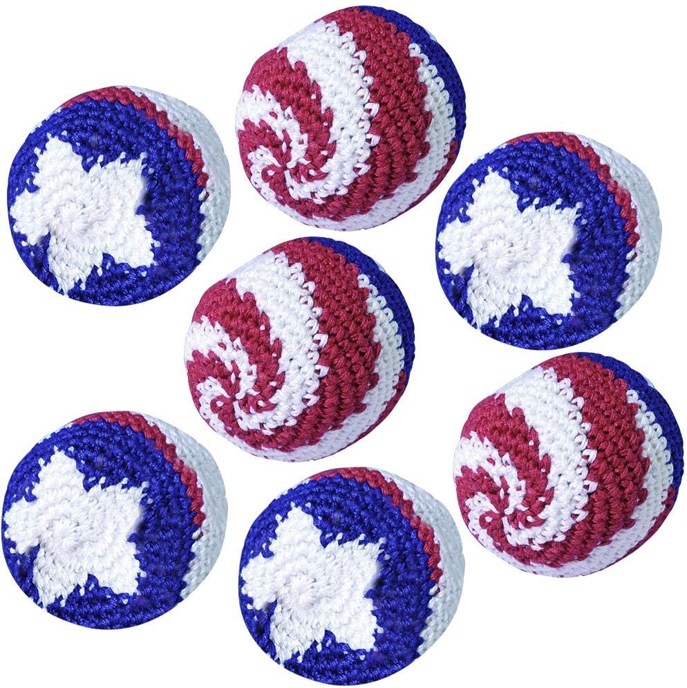 Patriotic Kickballs, Set of 12, 4th of July Party Favors, Red, White, and Blue American Flag Knitted Hacky Sacks, Fun Activity for Memorial, Veterans, and Independence Day Party