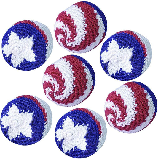 ArtCreativity Patriotic Kickballs, Set of 12, 4th of July Party Favors, Red, White, and Blue American Flag Knitted Hacky Sacks, Fun Activity for Memorial, Veterans, and Independence Day Party