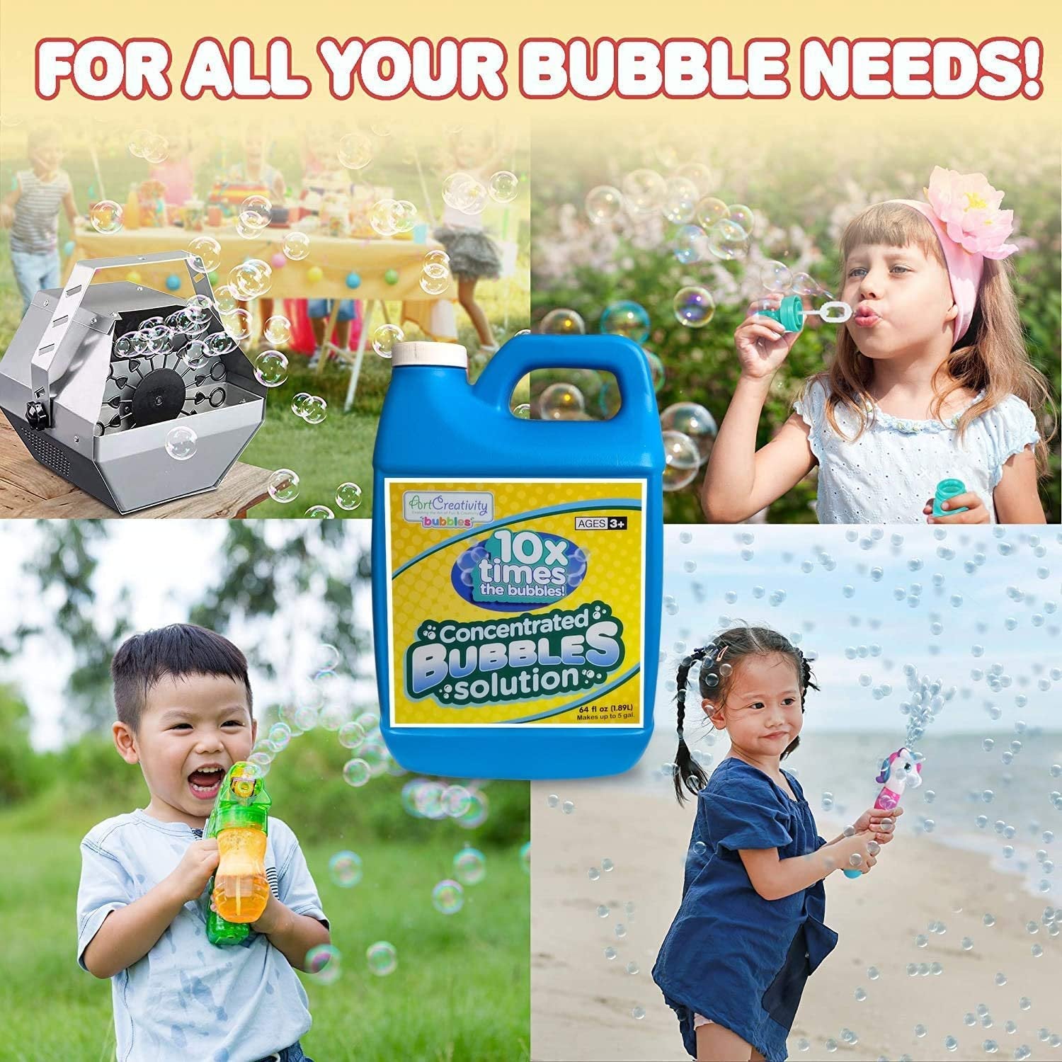 Concentrated Bubble Solution Refill for Bubble Toys, Huge 64oz Concentrated Liquid, Makes Up to 5 Gallon, Non-Toxic Liquid for Bubble Machine, Toy Guns, Wands, Bubble Lawn Mower and More